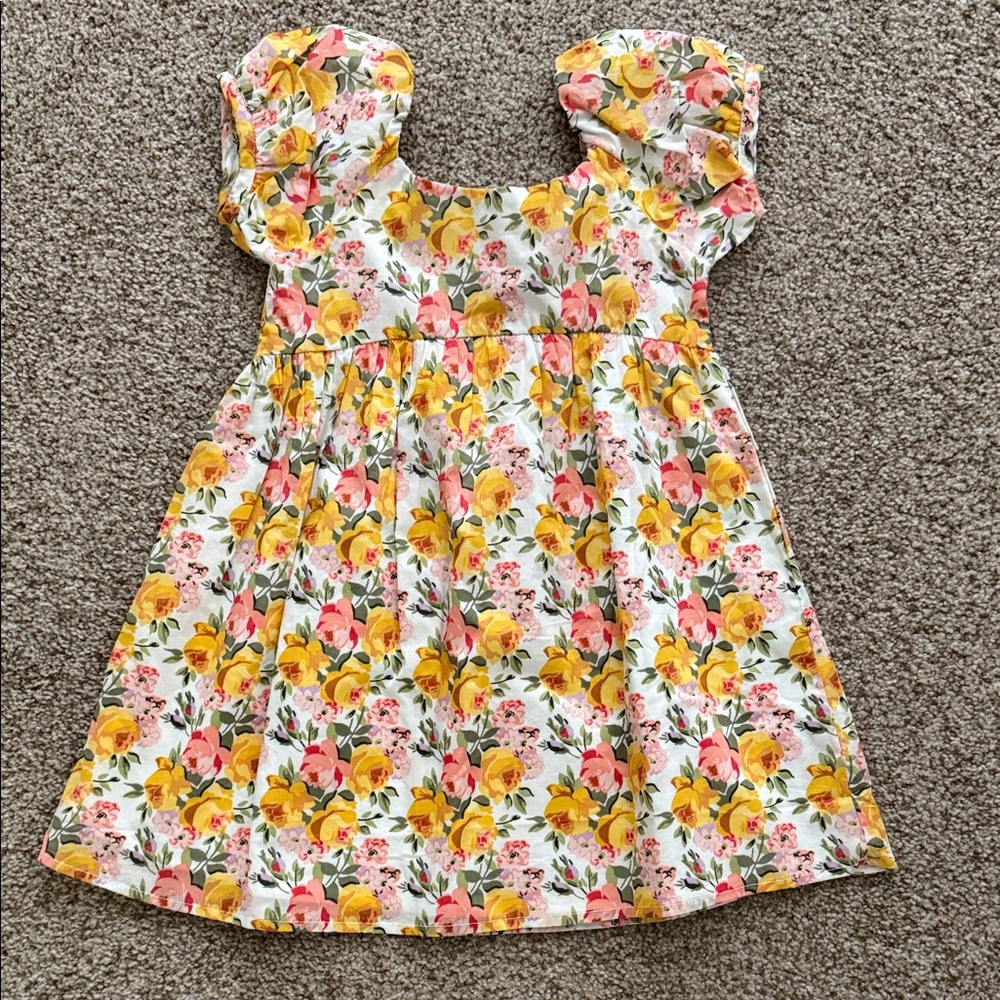 Janie and Jack Yellow and Pink Floral Puff Sleeve Dress